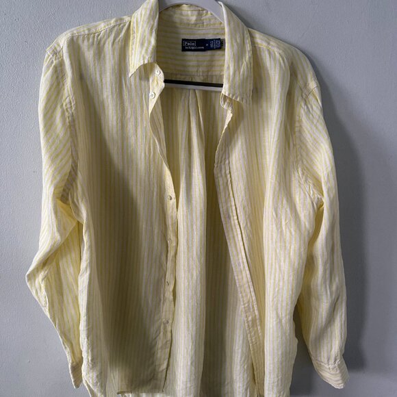 Polo Ralph Lauren Yellow & White Striped Linen Button-Up Shirt – Size M - Picture 7 of 7